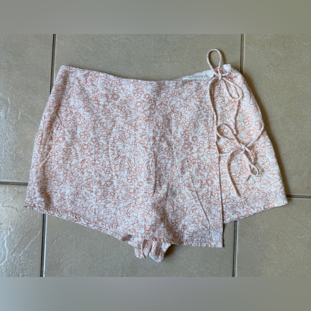 Le Lis Girl’s Sz L White/Coral Floral Linen Blend Skort